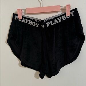 PLAYBOY Women's Black Velour Athletic Shorts